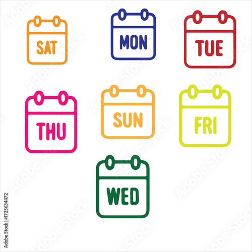 Colorful Weekday Calendar Icons – Minimal Vector Set for Scheduling & Planning