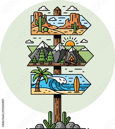 Tourism and Adventure Wooden Sign Vector