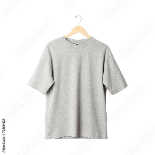 Gray Short Sleeve T-Shirt Mockup on Wooden Hanger