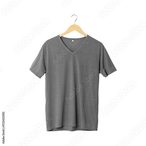 Gray V-Neck T-Shirt Mockup on Wooden Hanger
