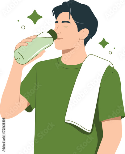 Illustration of a man drinking from a bottle