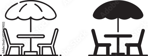 Vector art of outdoor dining area with table and chairs