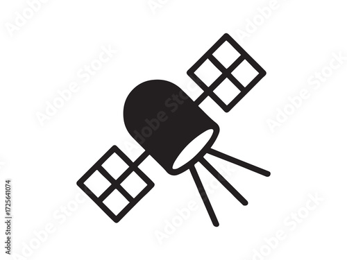 Black and white vector illustration of a satellite in space