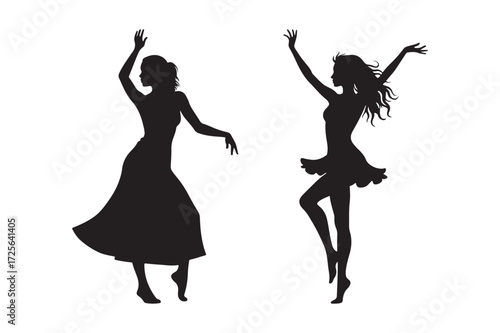 Silhouettes of two women dancing gracefully
