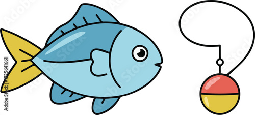 Illustration of a fish and a fishing bobber