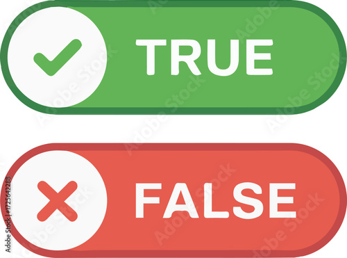 Vector art of true and false button options, green and red colors
