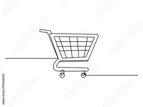 Continuous line drawing of shopping cart minimalist design vector illustration