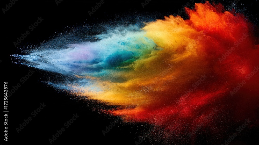 Fototapeta premium directional. Colorful powder cloud captured in motion against a dark, textured background. product launch decks, UI/UX mockups, designed for data visualization dashboards and holographic UIs.