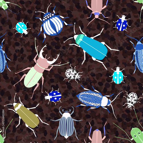 Vector - beetle animals seamless pattern.
