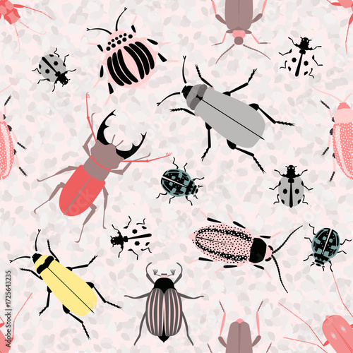 Vector - beetle animals seamless pattern.
