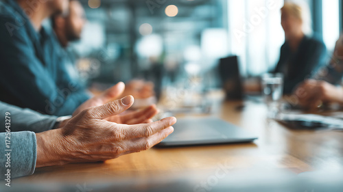 Expressive Hands of a Senior Leader Articulating a Point in a Boardroom Meeting