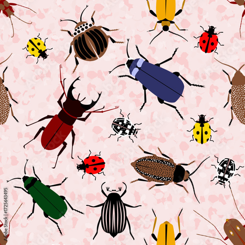 Vector - beetle animals seamless pattern.
