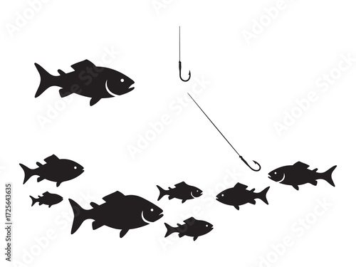 Fishing lure attracting group of fish conceptual design vector illustration