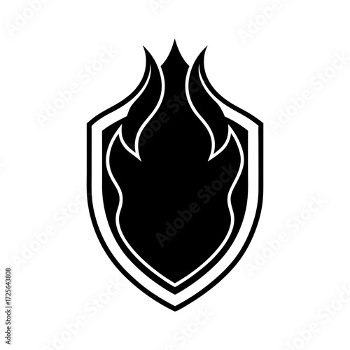 Silhouette flame shaped martial arts crest shield sports emblem vector with white background