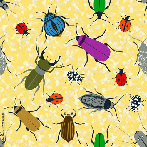 Vector - beetle animals seamless pattern.
