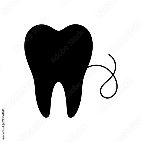 Silhouette tooth with floss loop dental hygiene symbol minimal clean logo vector design with white background  