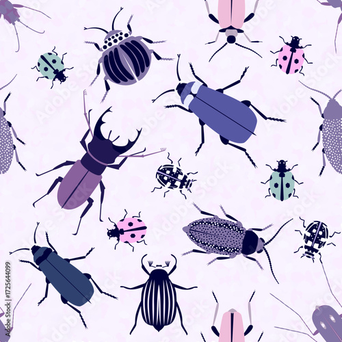 Vector - beetle animals seamless pattern.
