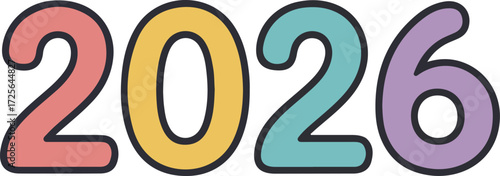 Colorful and playful 2026 new year graphic against a perfect for calendars and festive greetings to celebrate the upcoming year with joy and anticipation
