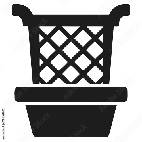 Black Silhouette Icon of a Decorative Plant Pot with Lattice futuristic silhouette vector icon