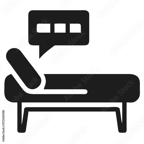 Couch with speech bubble icon for therapy or counseling session futuristic silhouette vector icon