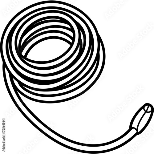 Black and white illustration of a garden hose