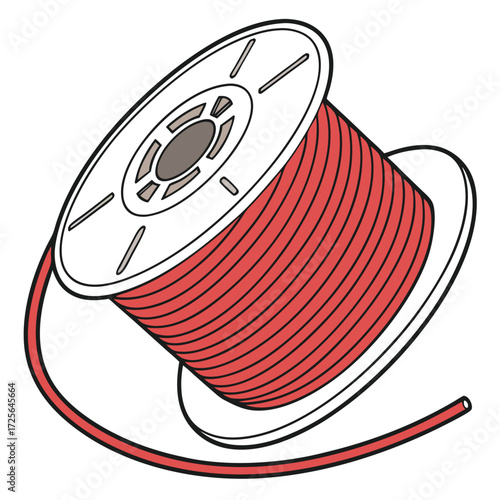 Red electrical wire on a spool in vector art