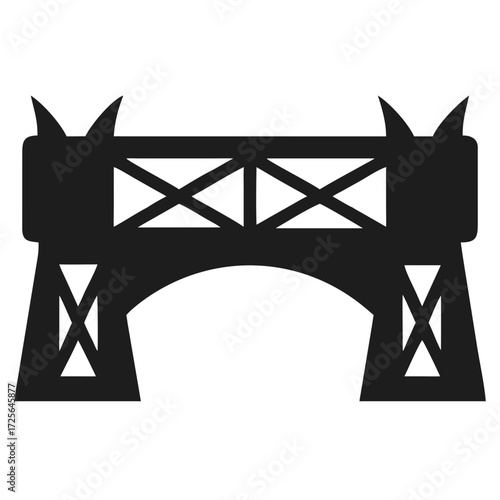 Dark silhouette of a stylized industrial bridge with arched futuristic silhouette vector icon