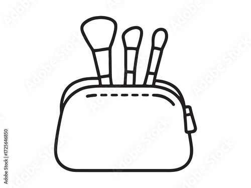 Minimalist makeup bag with brushes outline vector design illustration