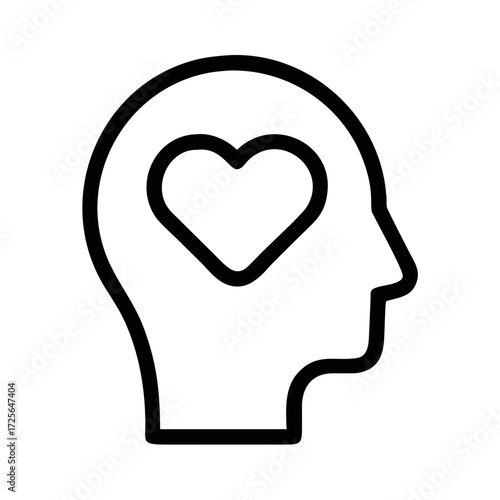 Outline of Human Head Silhouette with Heart Inside profile futuristic silhouette vector icon