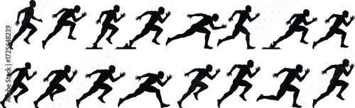 Silhouette sequence of sprinters running animation frames dynamic motion athletic sports figures silhouette