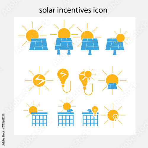 Flat icon of solar panel with shining sun and dollar coin. Symbol of renewable energy savings and solar incentives.