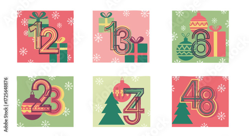 Charming Christmas countdown numbers and festive holiday graphics perfect for advent calendars and seasonal promotions