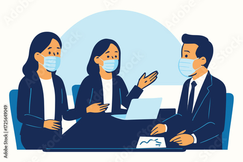 Corporate office workers wearing masks
