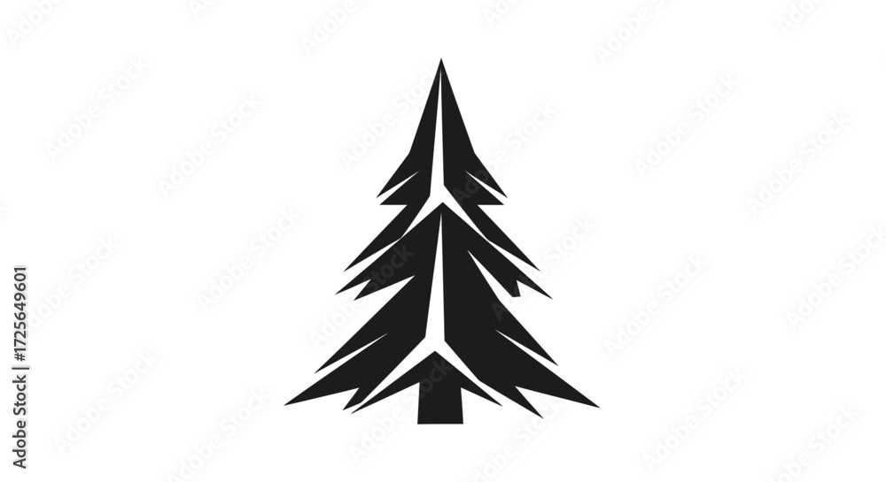 Fototapeta premium A stylized black and white illustration depicting a coniferous evergreen tree against a clean white background.