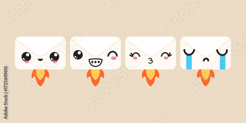 Design vector set kawai RoketMail for busineess element vector