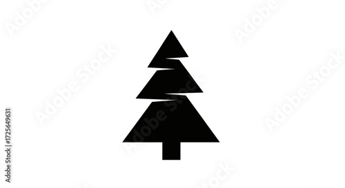 Stylized black silhouette of a fir tree, composed of stacked triangular shapes, on a white background.