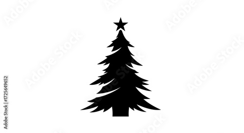 Silhouette of a Christmas tree with a star on top, isolated on white background.