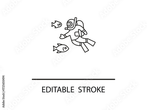 Dive into adventure with this exciting scuba diving icon, perfect for travel brochures and marine life projects with editable strokes.