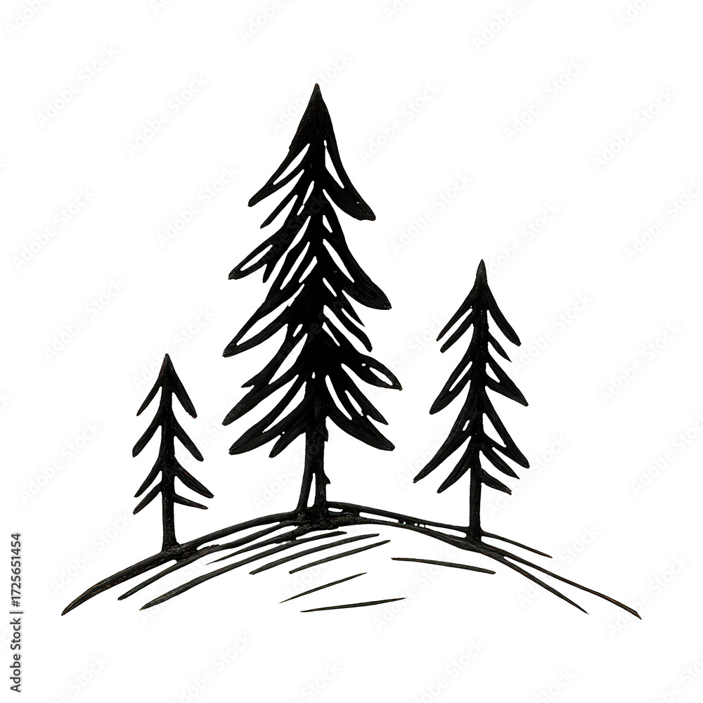Obraz premium PNG Minimalist sketch of pine trees.