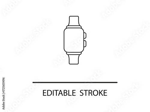 Sleek smartwatch line art icon for modern tech designs and innovative app interfaces ready for editable stroke customization.