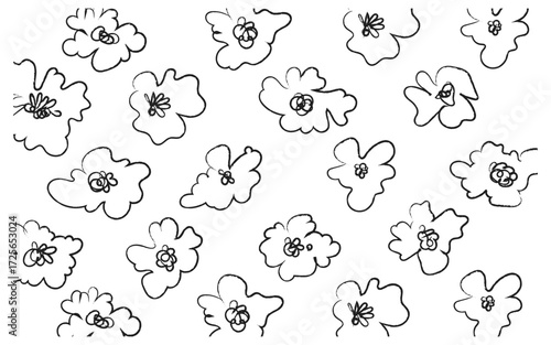 Hand drawn floral pattern with black outlines 