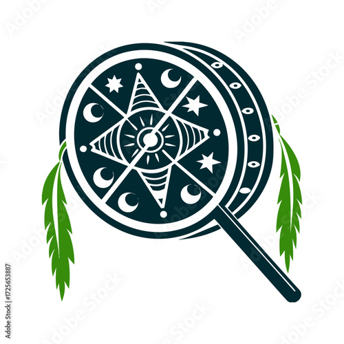 Saami Noaidi Drum with Sun, Moon, and Runes Saami Noaidi Drum runed drum with sun moon motifs for divination