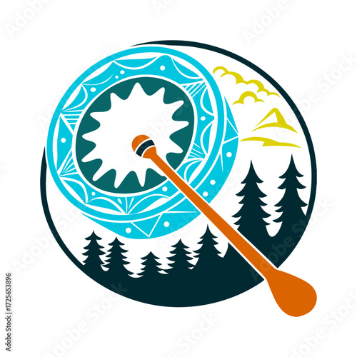 Siberian Drum Journey Logo Vector Illustration Siberian Drum Journey stylised frame drum with a striker representing trance