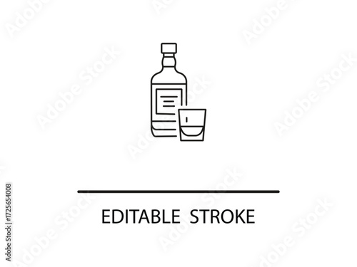 Minimalist whiskey bottle and glass line art for logo design or bar menu illustrations, offering a clean and modern aesthetic.