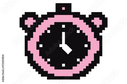Pixelated alarm clock shows eleven o'clock with pink outline on white