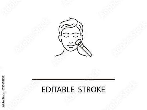 Person applying makeup with brush minimalist outline, beauty routine concept, skincare and self-care icon, professional makeup application.
