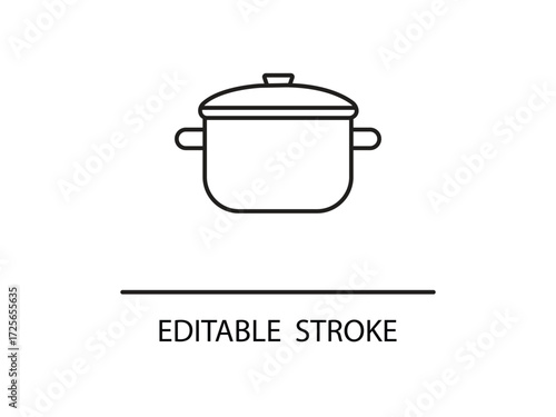 Sleek line art illustration of a pot with editable strokes for chef logos, food blogs, recipe websites and culinary designs.