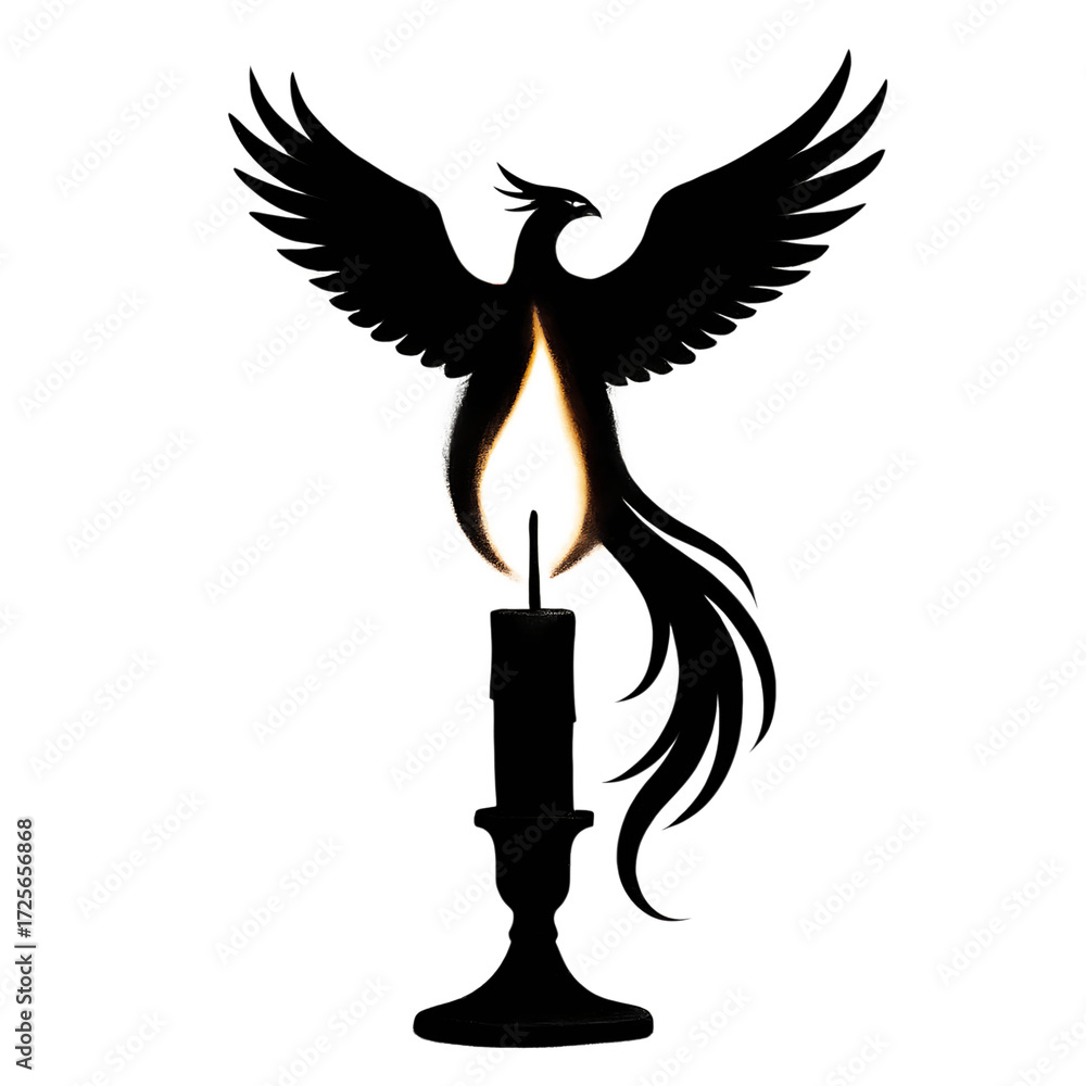 Fototapeta premium Silhouette Phoenix Rising from Candle Flame
