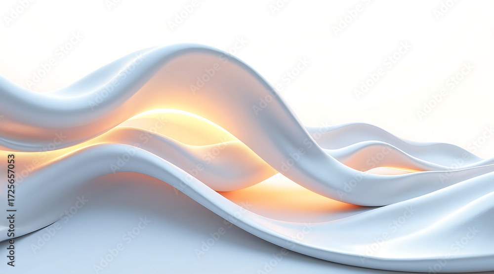 Obraz premium Soft flowing curves with warm glowing light create smooth abstract digital art sculpture evoking calm and gentle movement in white tones