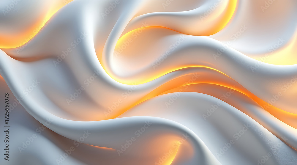 Obraz premium Digital art sculpture featuring soft flowing curves with smooth white surfaces and warm glowing orange light creating calming abstract design